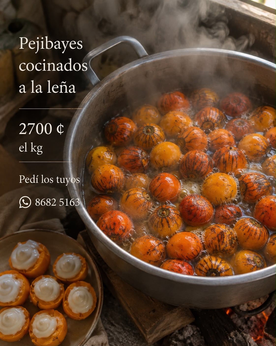 Pejibaye cocinado a la leña